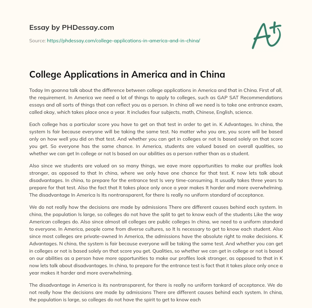 College Applications in America and in China essay