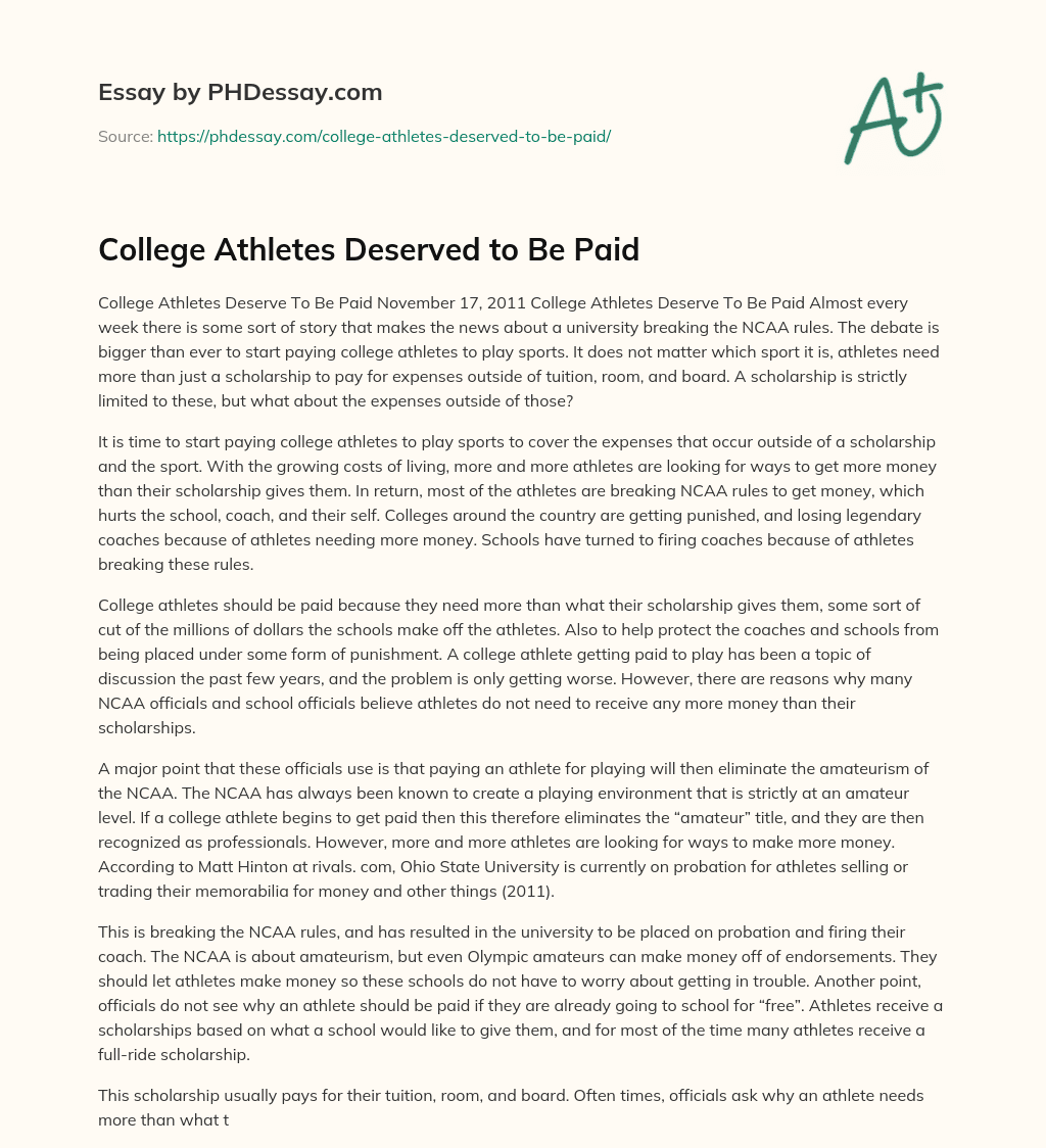 College Athletes Deserved to Be Paid essay