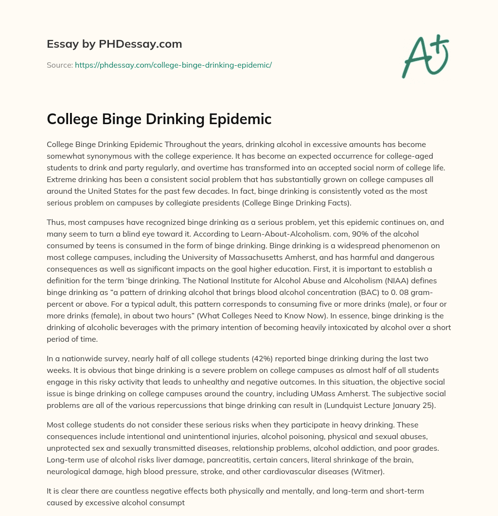 College Binge Drinking Epidemic essay