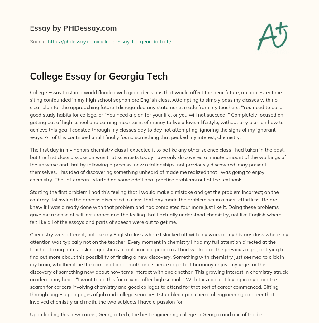 College Essay for Georgia Tech essay