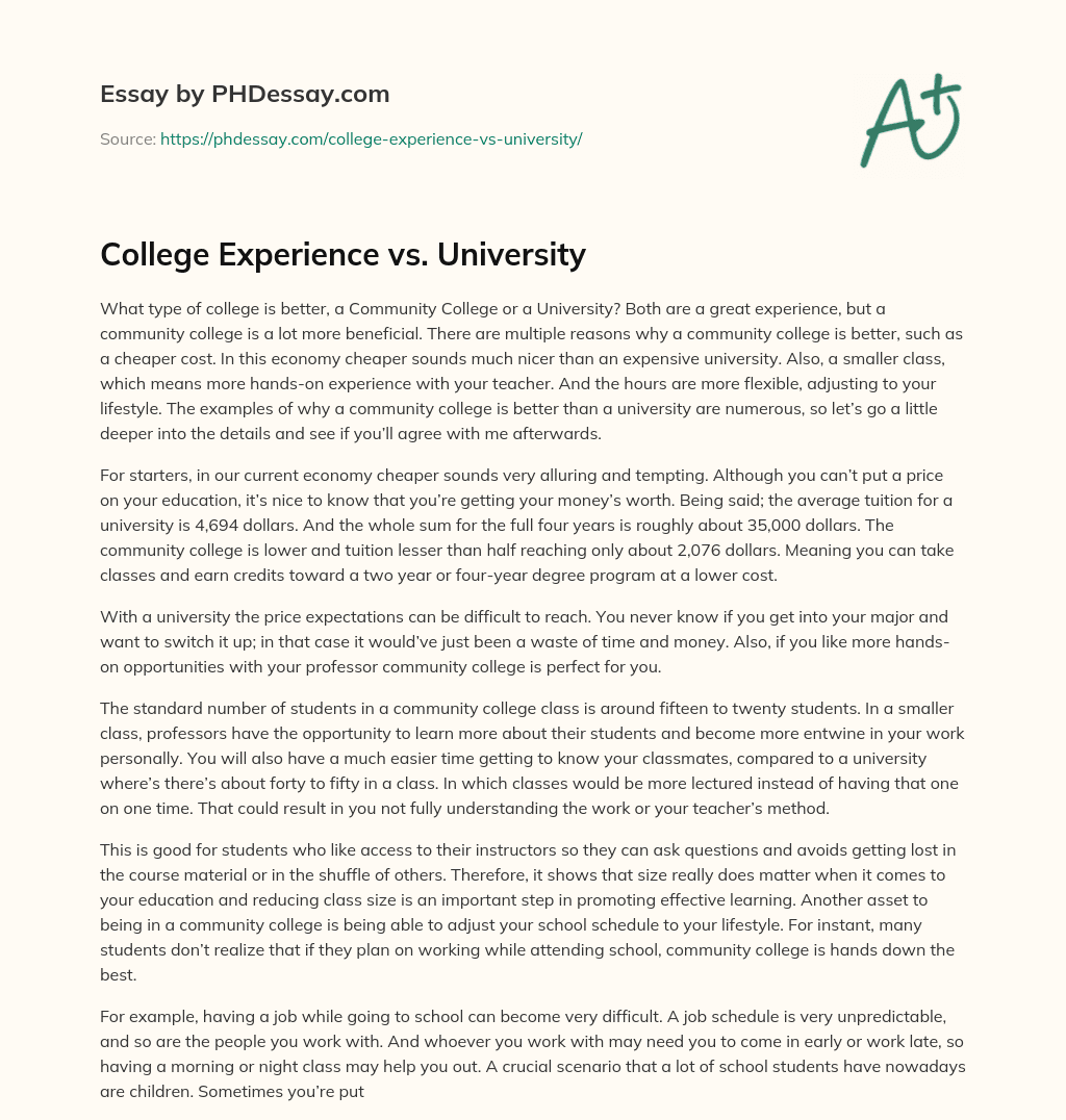 College Experience vs. University essay