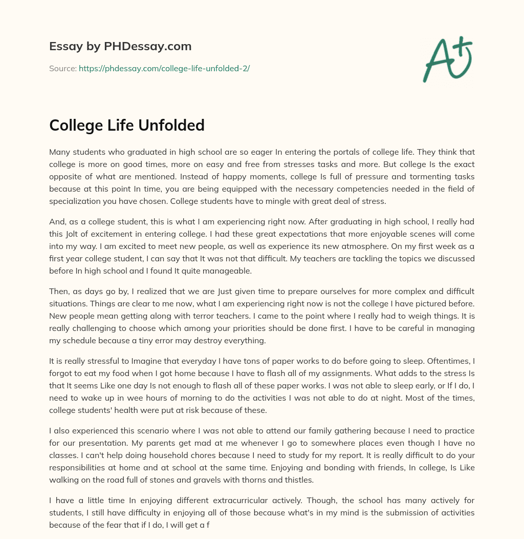 College Life Unfolded essay