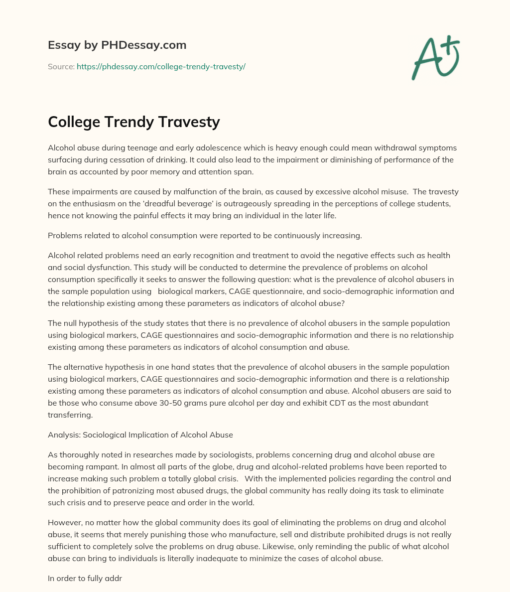 College Trendy Travesty essay