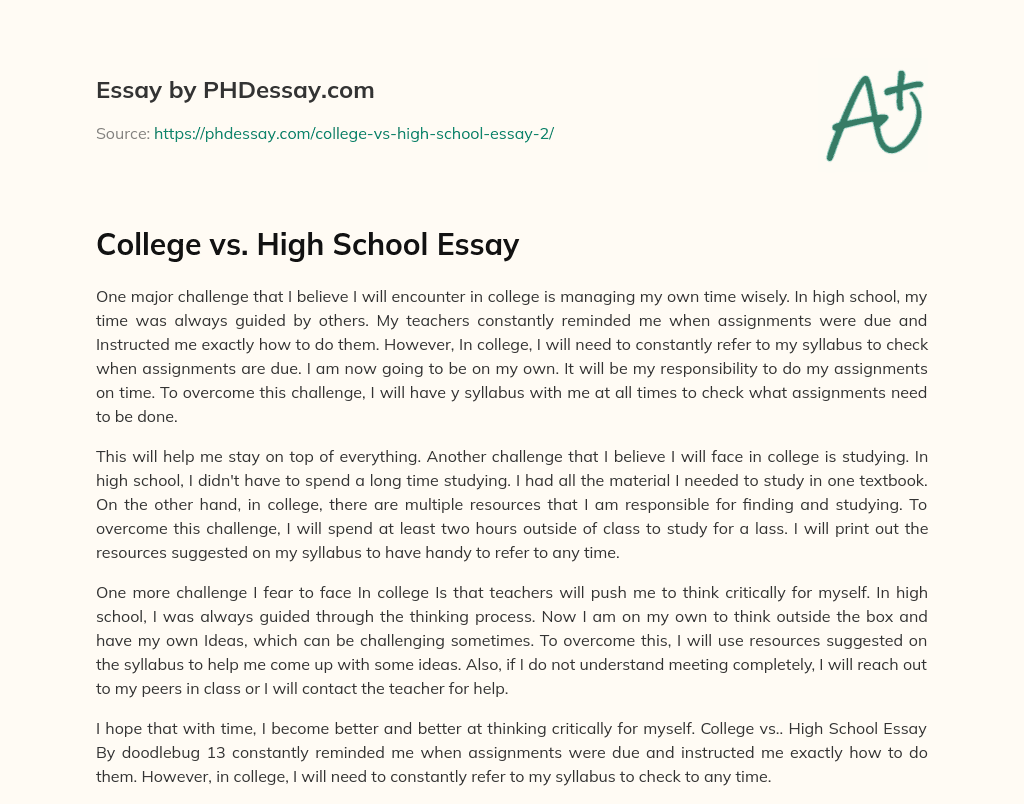 differences between highschool and college essay