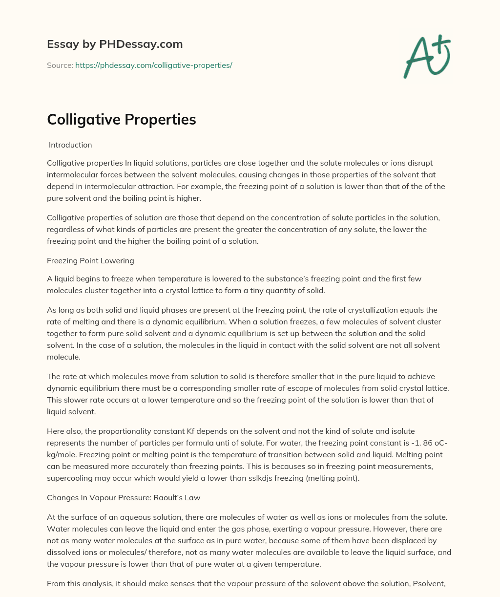 Colligative Properties essay