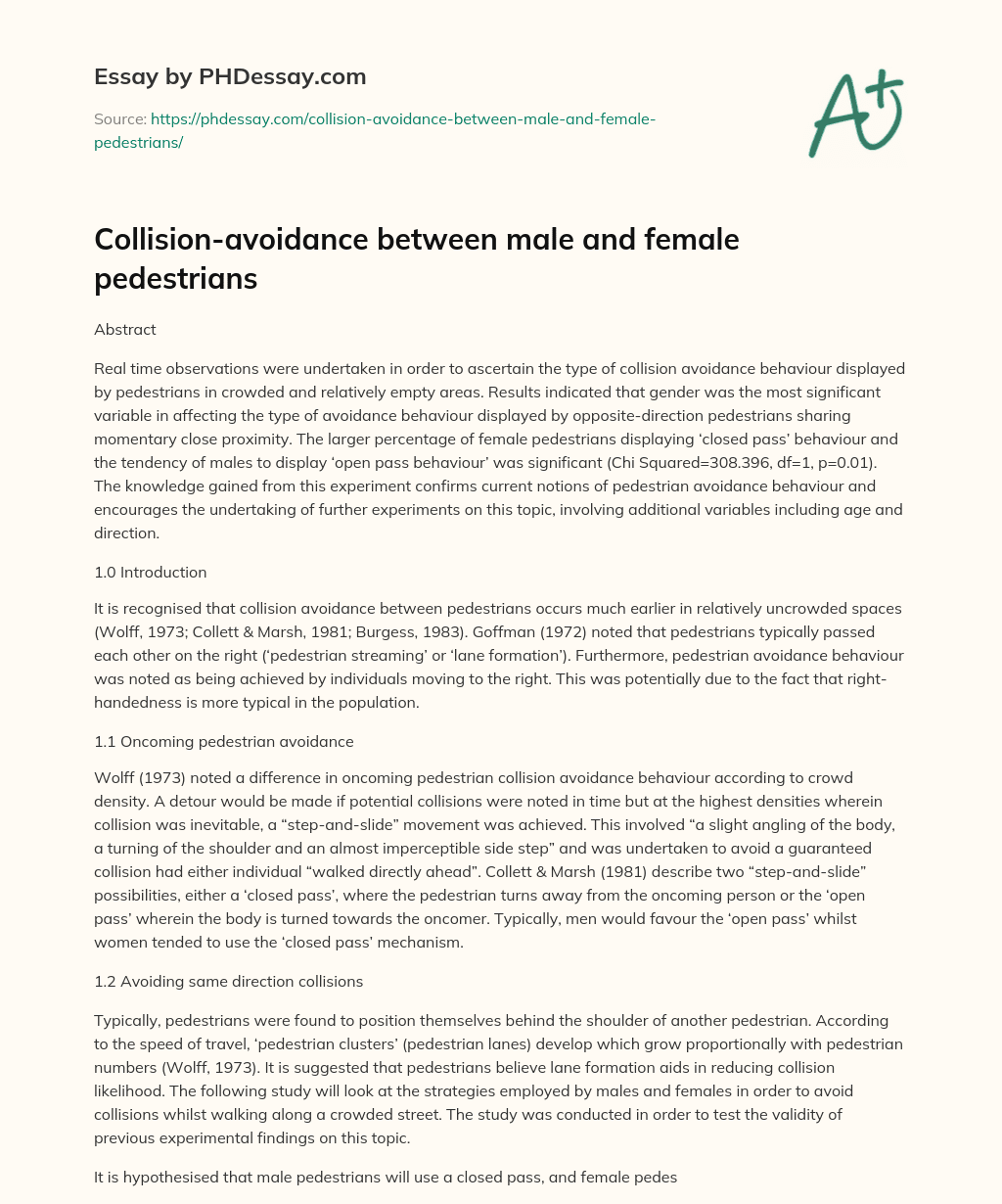 Collision-avoidance between male and female pedestrians essay