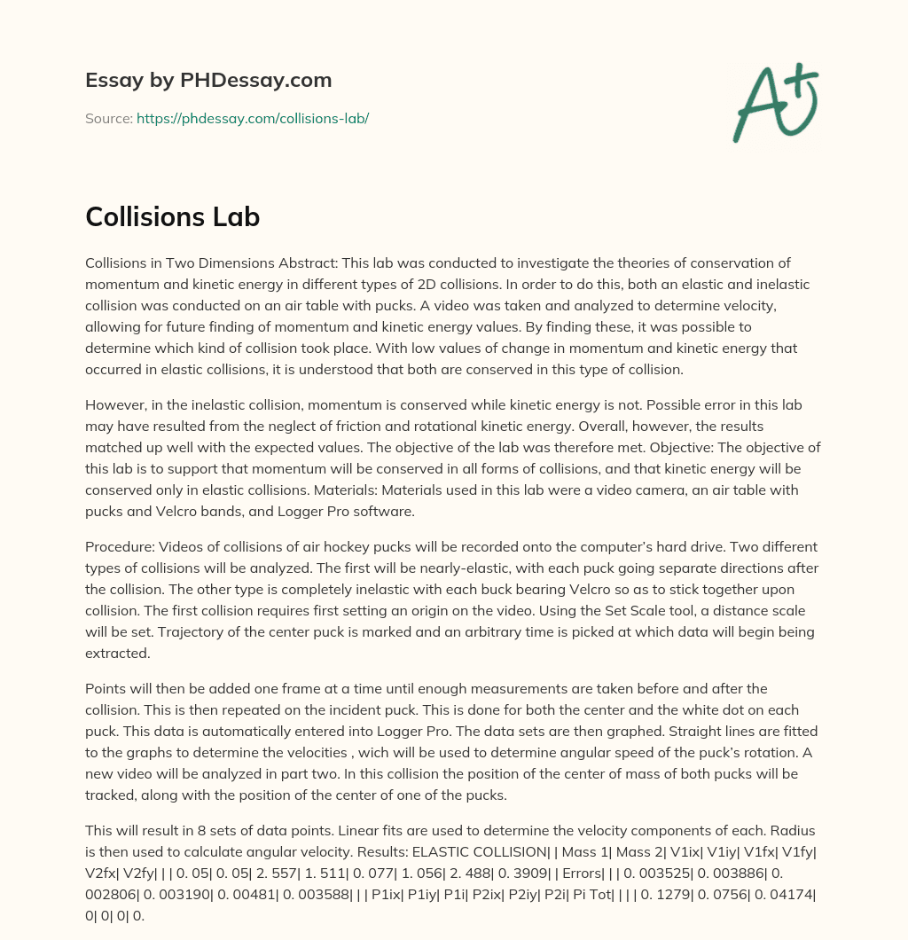Collisions Lab essay