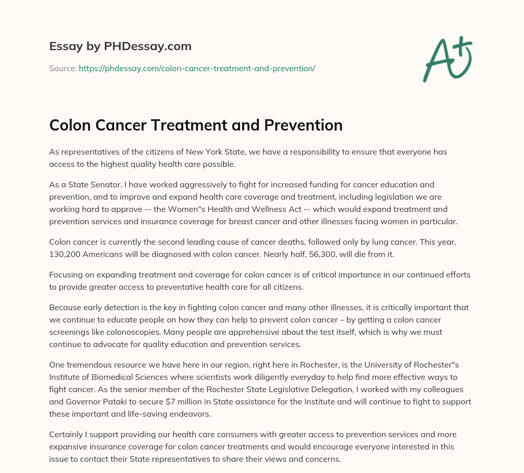 essay about colon cancer