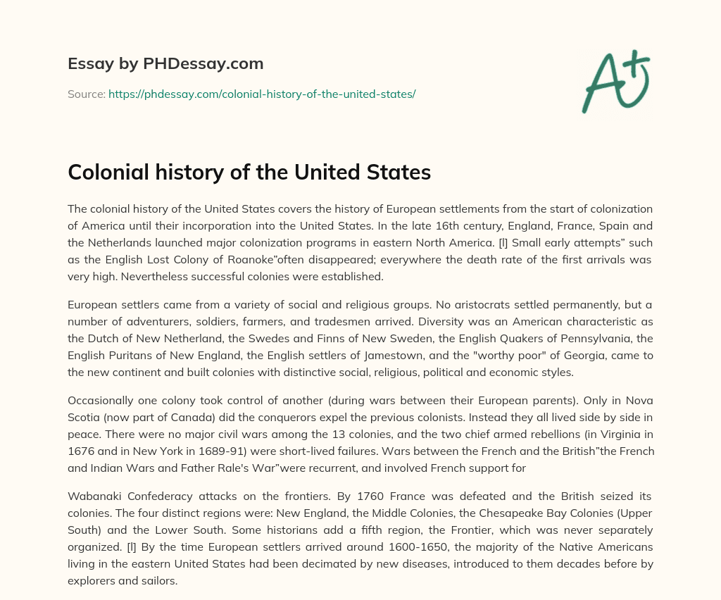 Colonial history of the United States essay