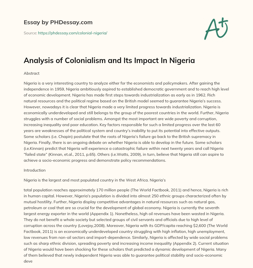 Analysis of Colonialism and Its Impact In Nigeria essay