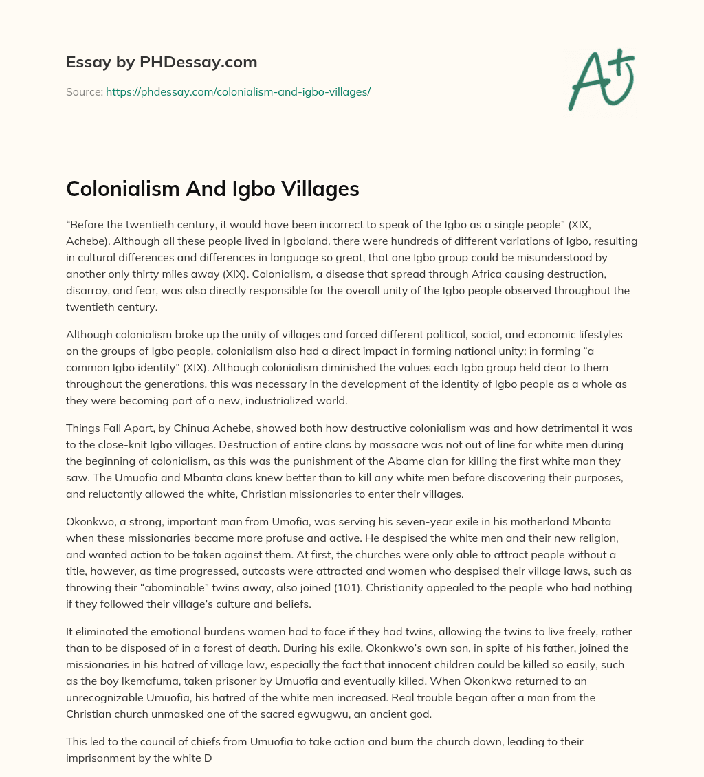 Colonialism And Igbo Villages essay