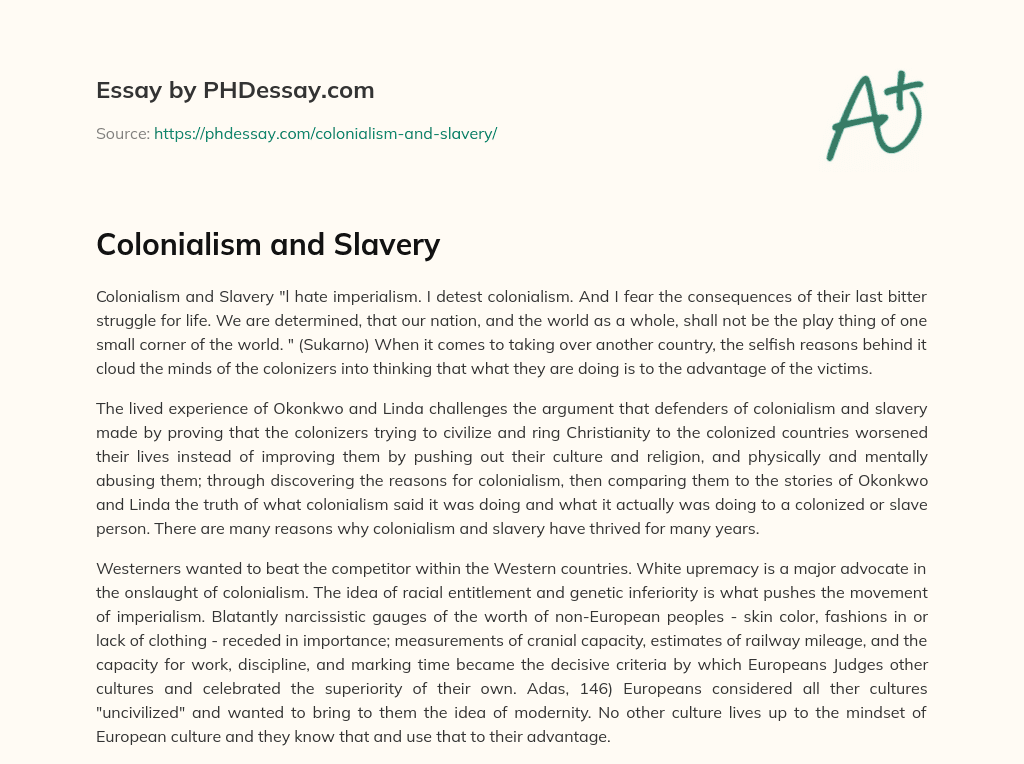 Colonialism and Slavery essay