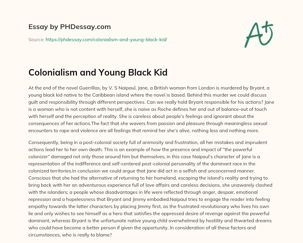 Colonialism and Young Black Kid essay