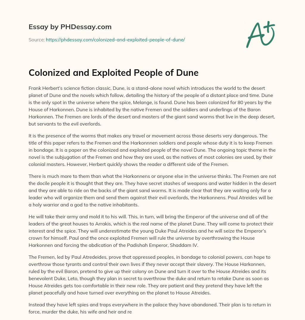 Colonized and Exploited People of Dune essay