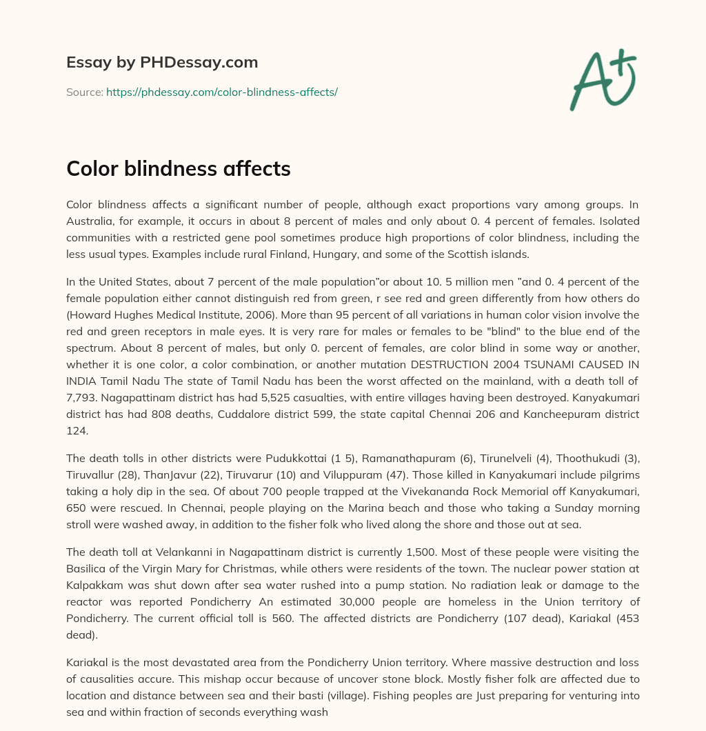 Color blindness affects essay