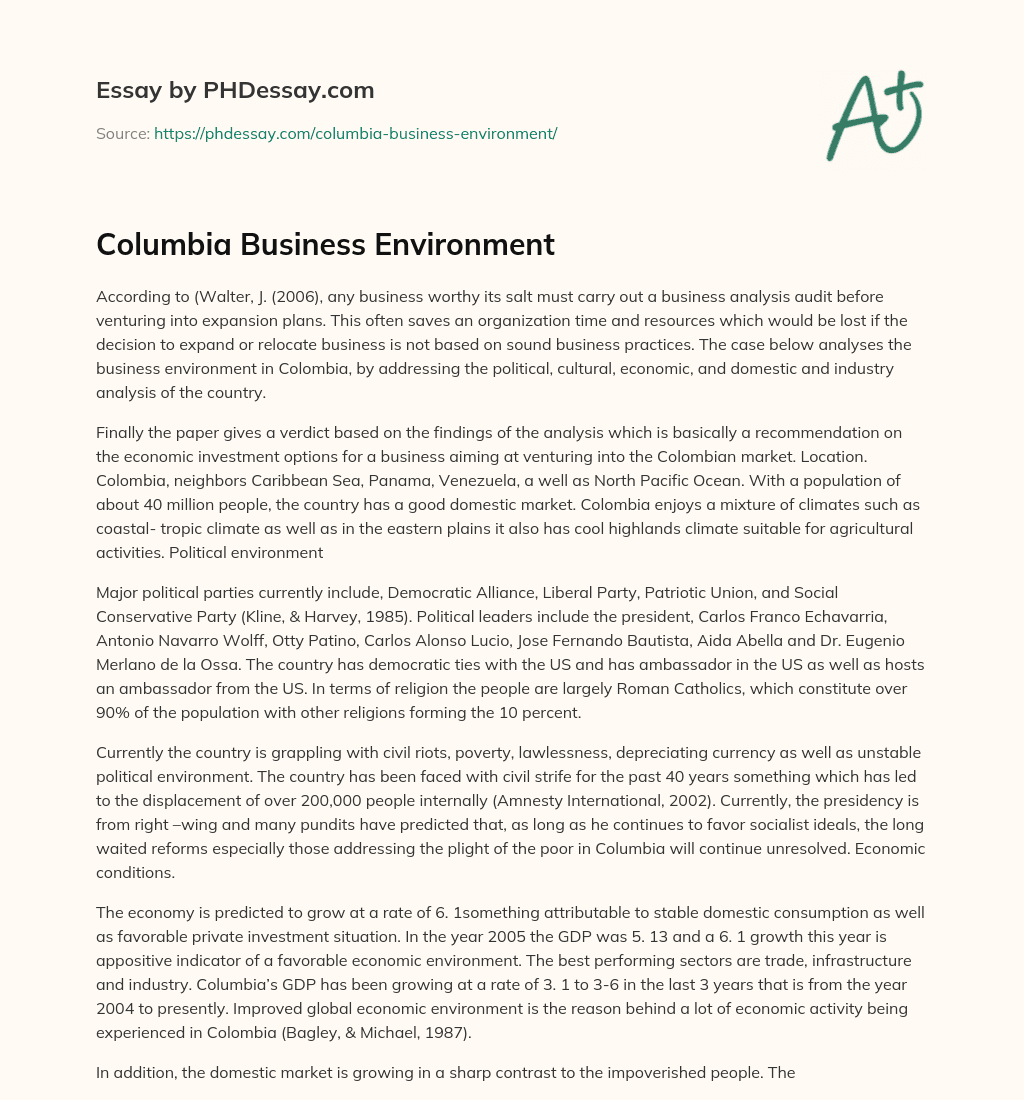 Columbia Business Environment essay