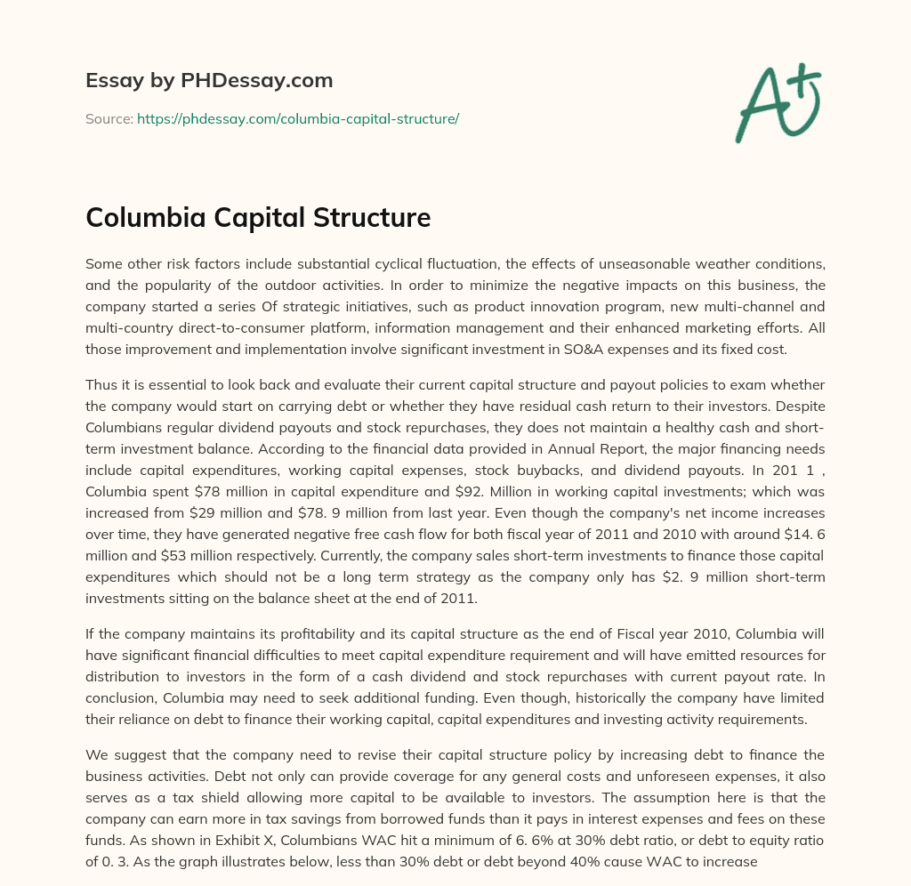 Columbia Capital Structure essay
