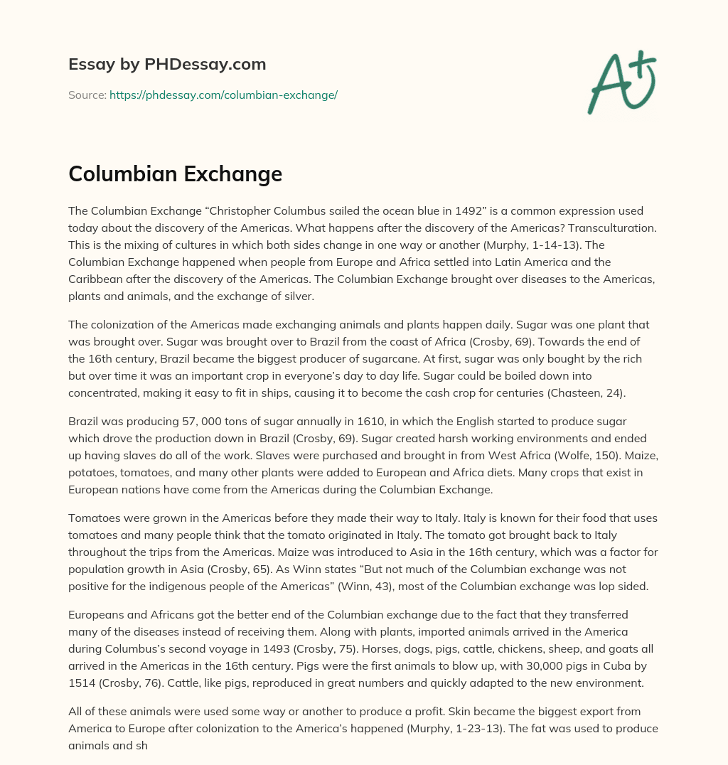Columbian Exchange essay