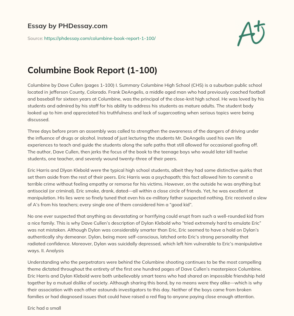 Columbine Book Report (1-100) essay
