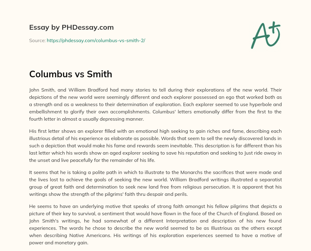 Columbus vs Smith essay