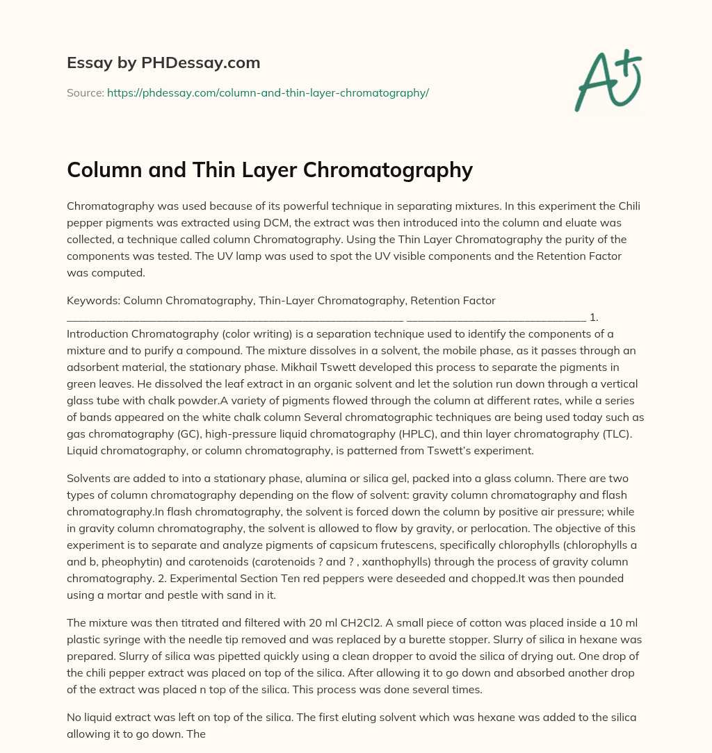 Column and Thin Layer Chromatography essay