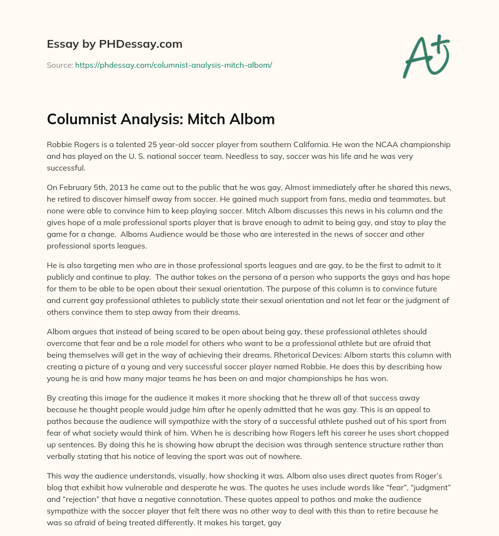 Columnist Analysis: Mitch Albom essay
