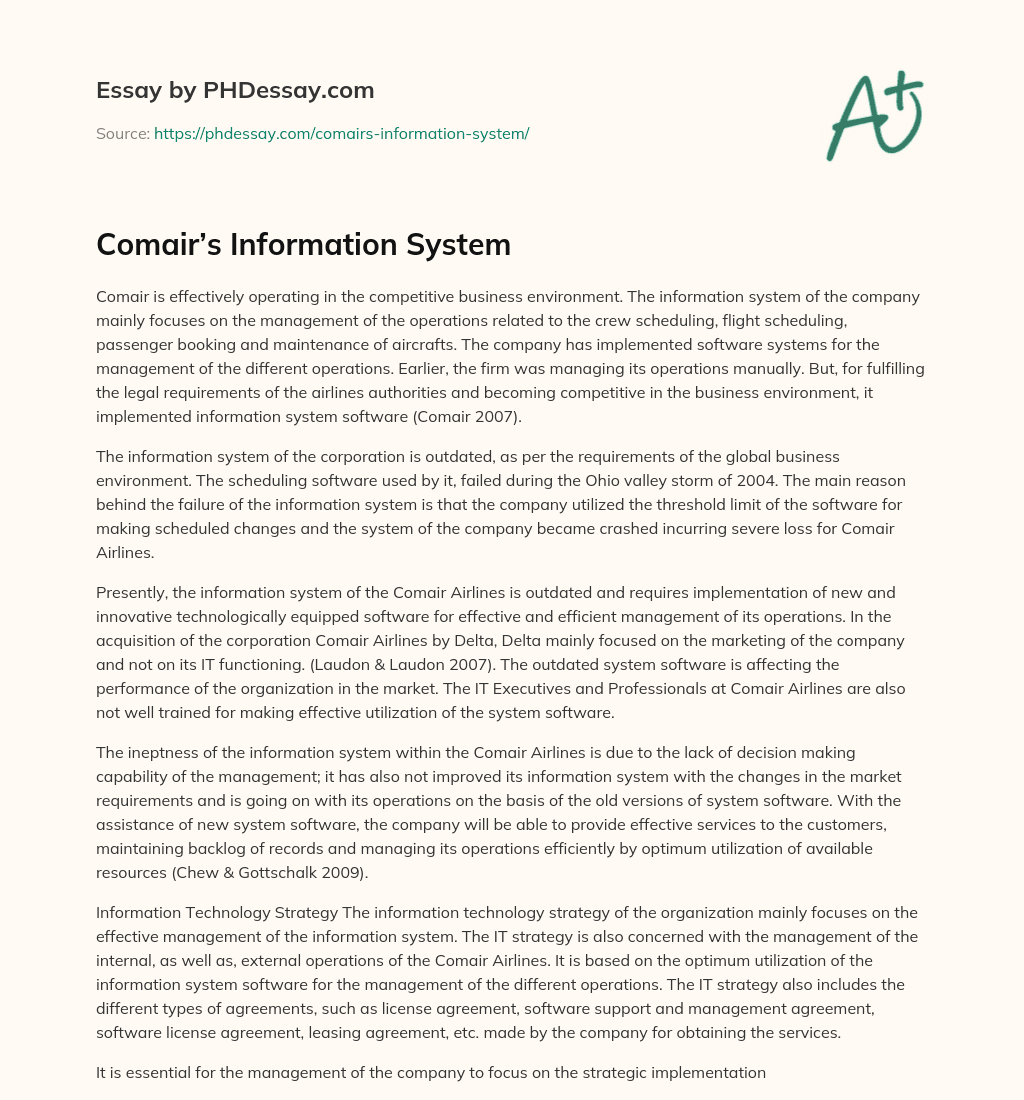 Comair’s Information System essay
