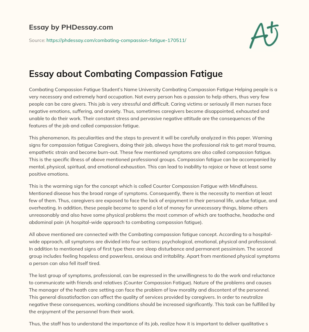 Essay about Combating Compassion Fatigue essay