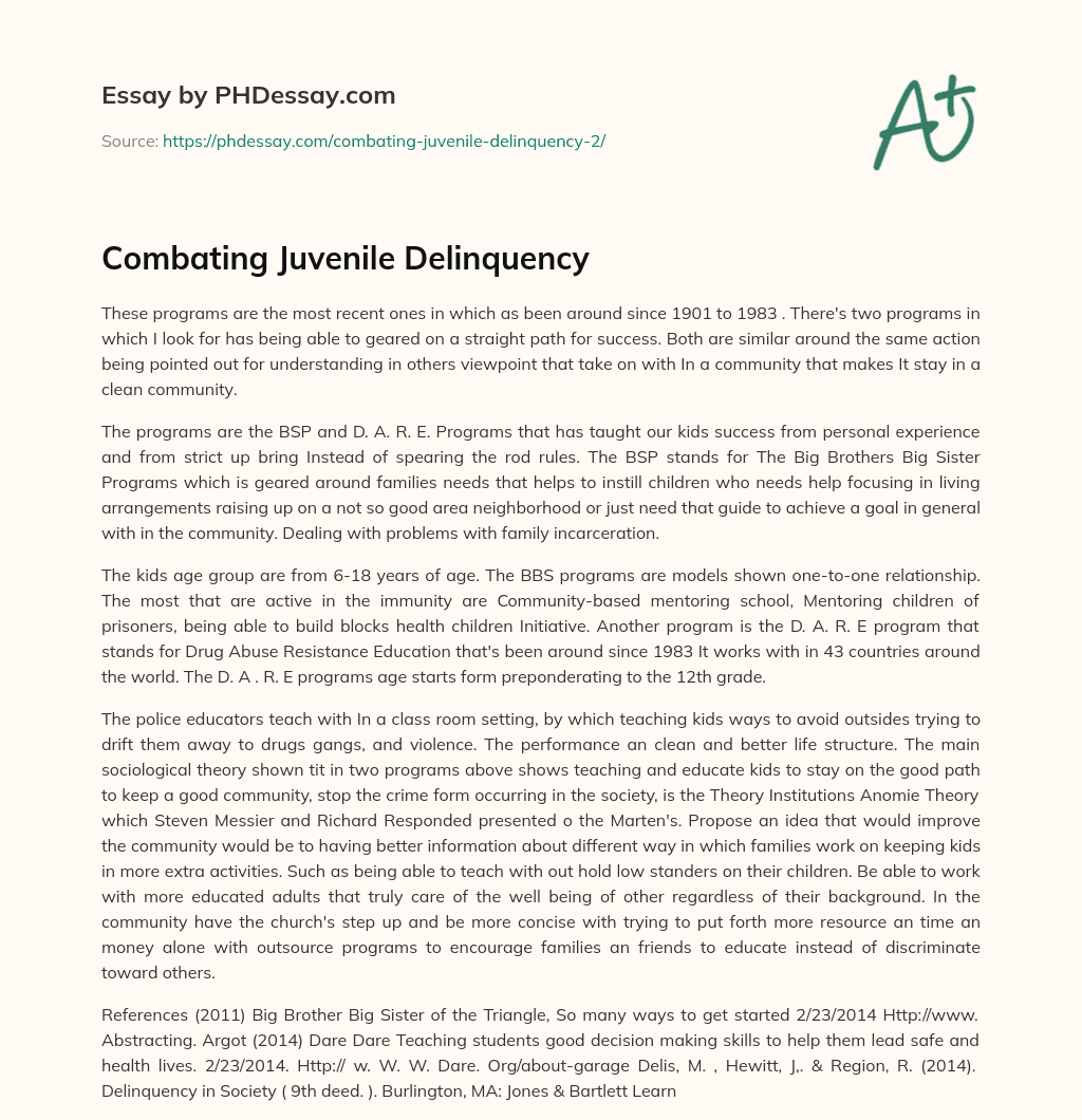 Combating Juvenile Delinquency essay
