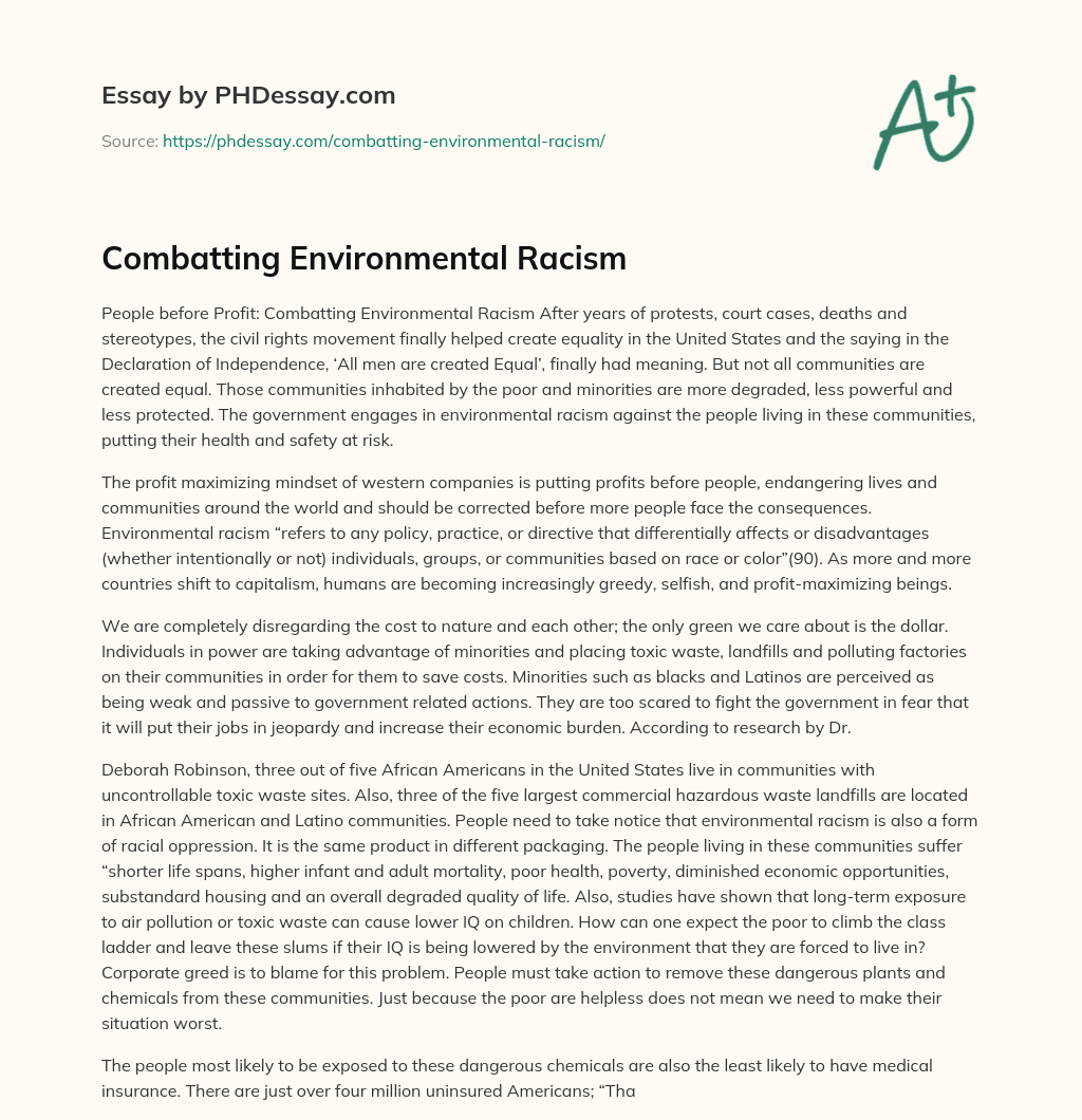 Combatting Environmental Racism essay