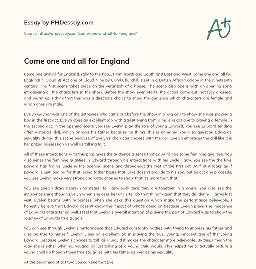 Come one and all for England essay