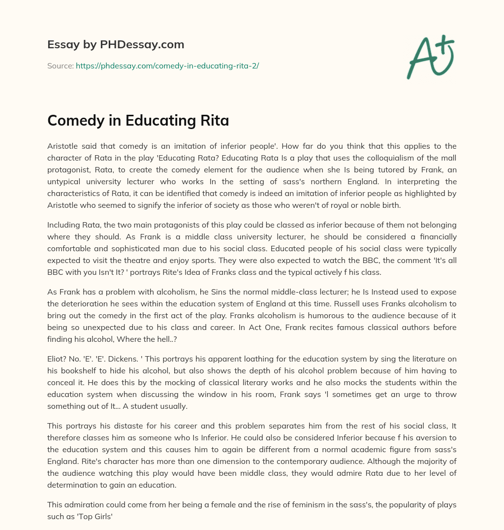 Comedy in Educating Rita essay