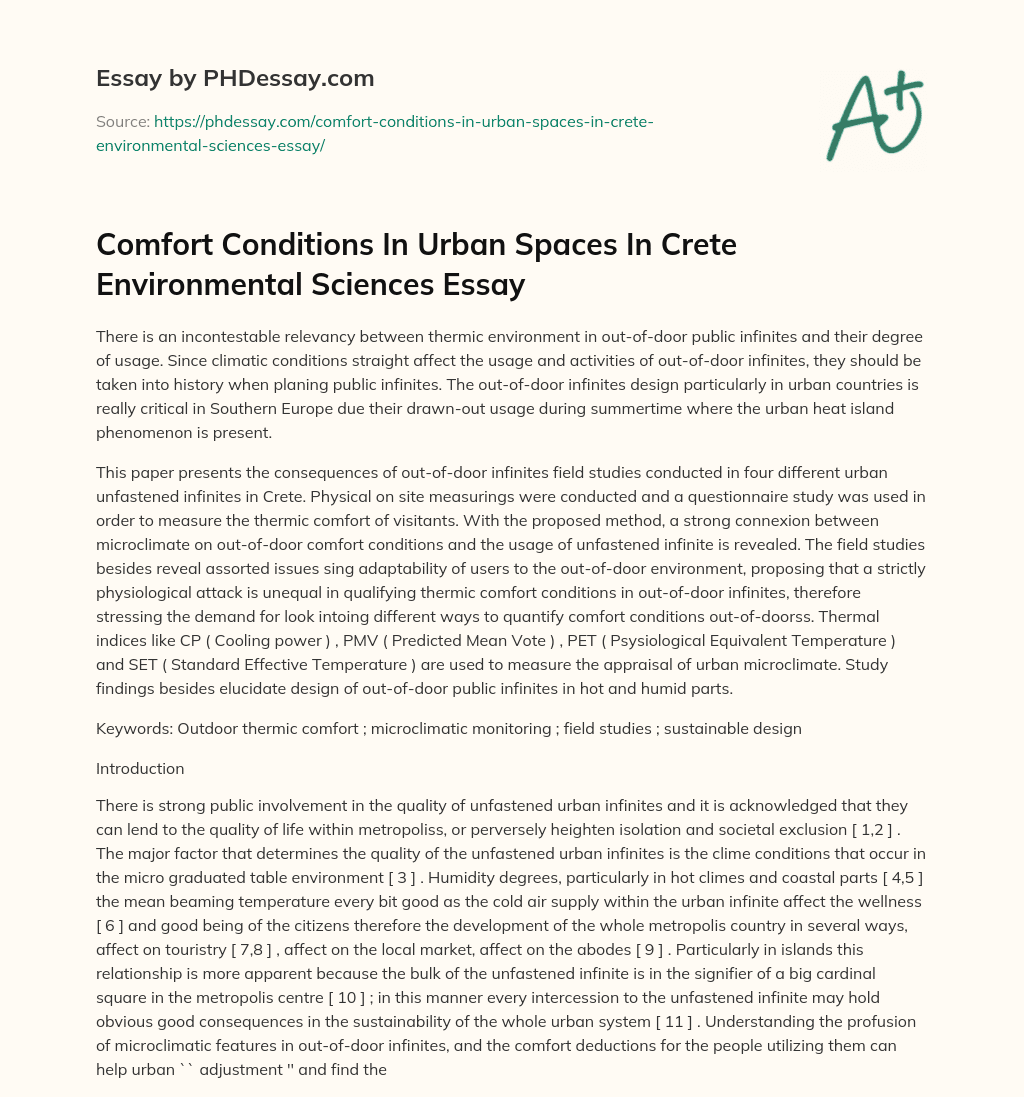 Comfort Conditions In Urban Spaces In Crete Environmental Sciences Essay essay