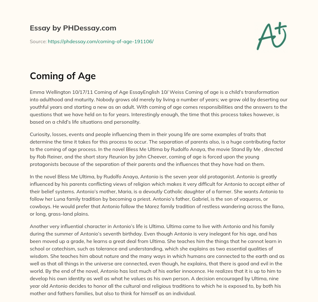 Coming of Age and the Influence of Parental Separation essay