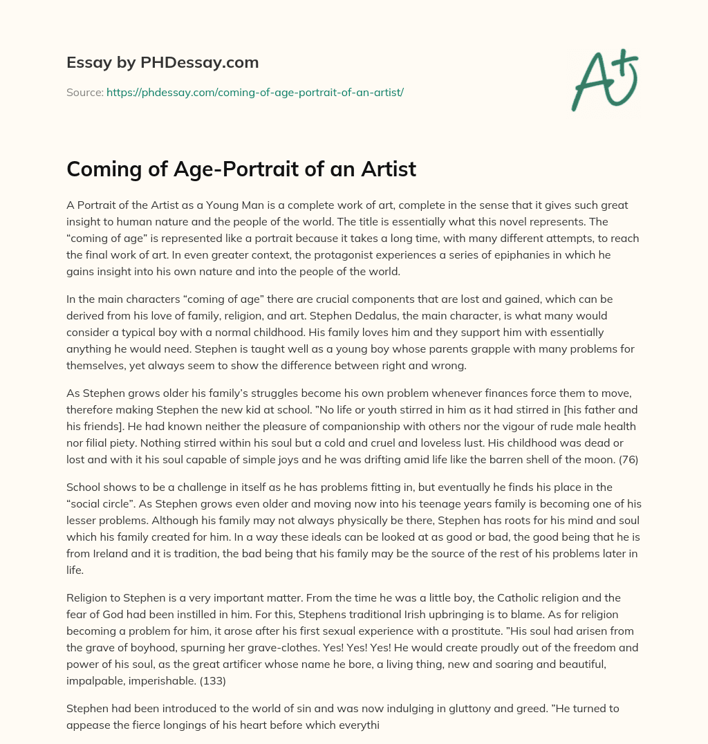 Coming of Age-Portrait of an Artist essay