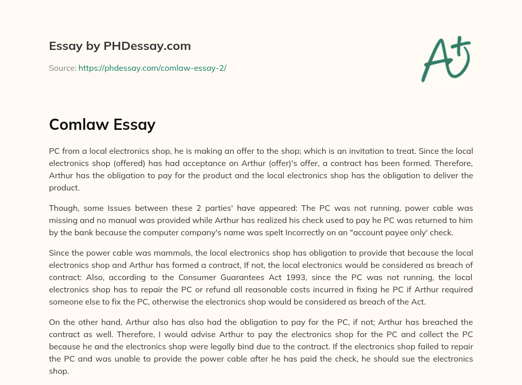 Comlaw Essay essay