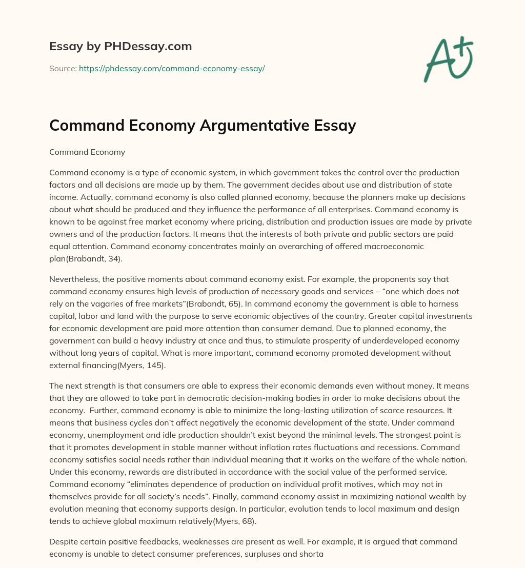 essay about command economy