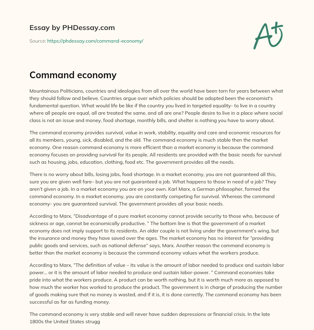 essay about command economy