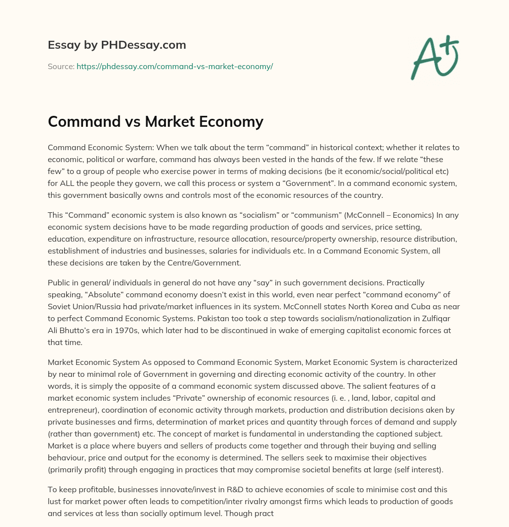 essay about command economy