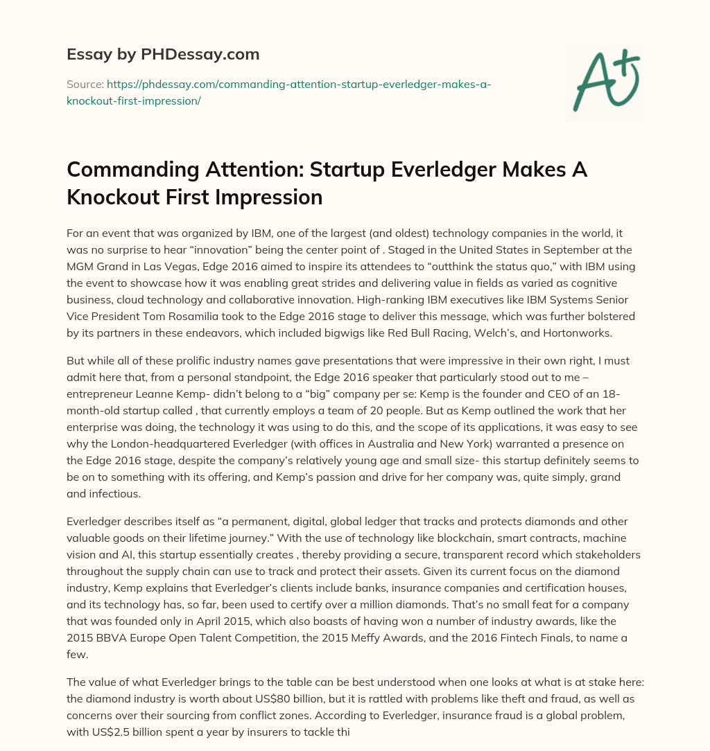 Commanding Attention: Startup Everledger Makes A Knockout First Impression essay