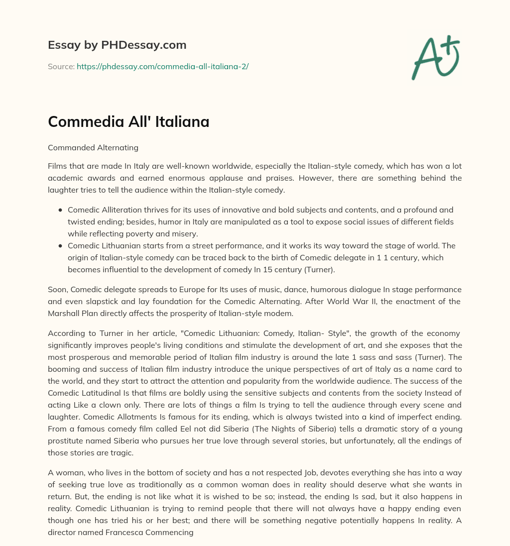 Commedia All’ Italiana essay