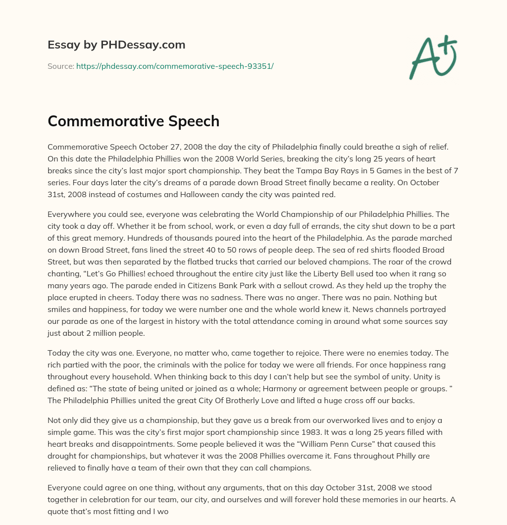 Commemorative Speech essay