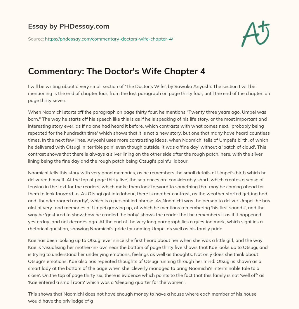 Commentary: The Doctor’s Wife Chapter 4 essay