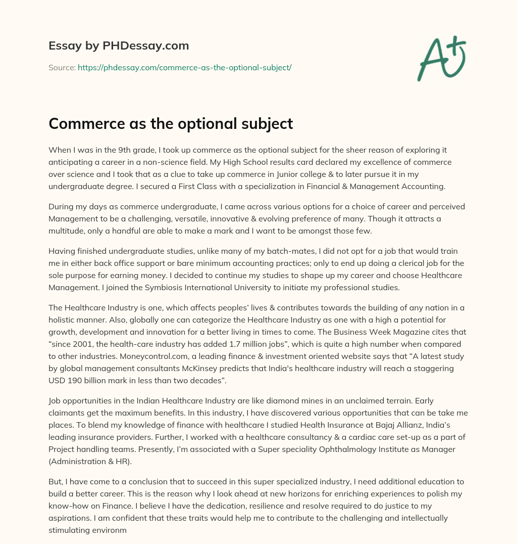Commerce as the optional subject essay
