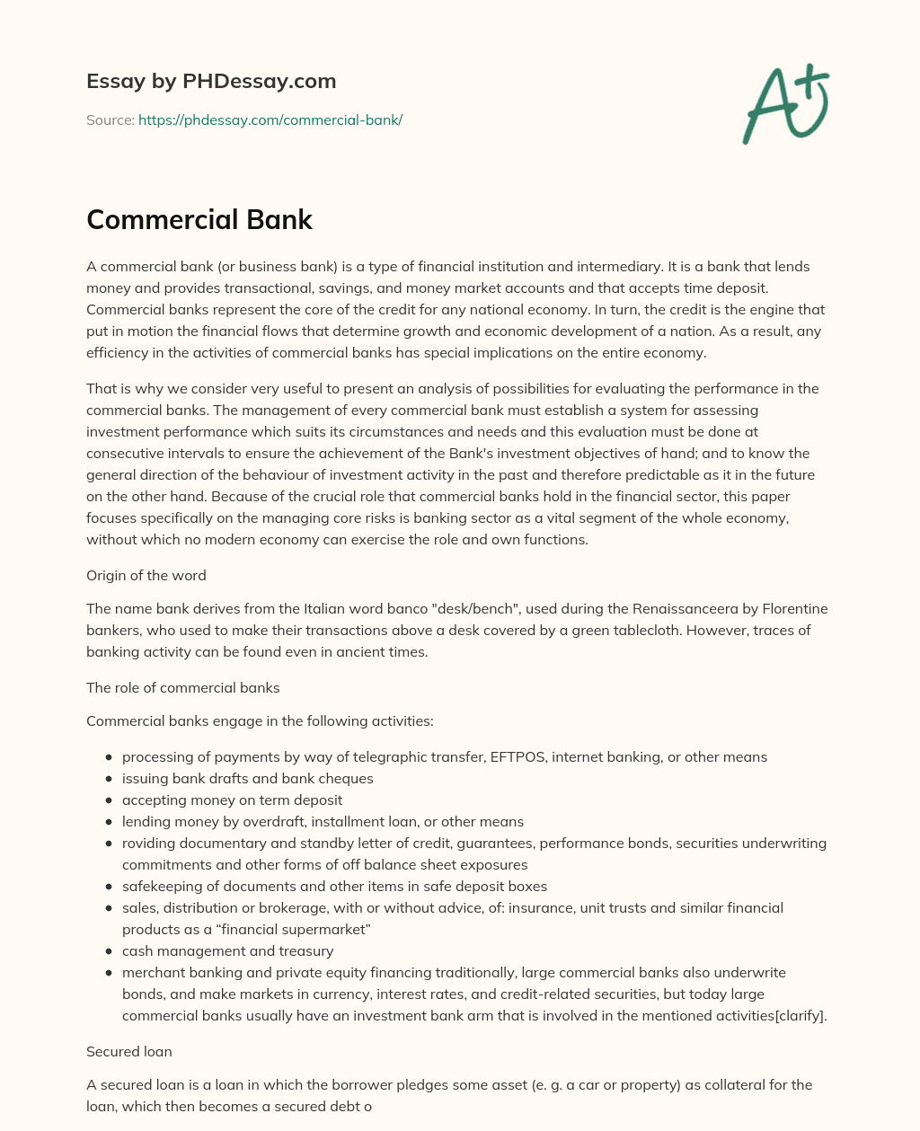 what is a commercial bank essay