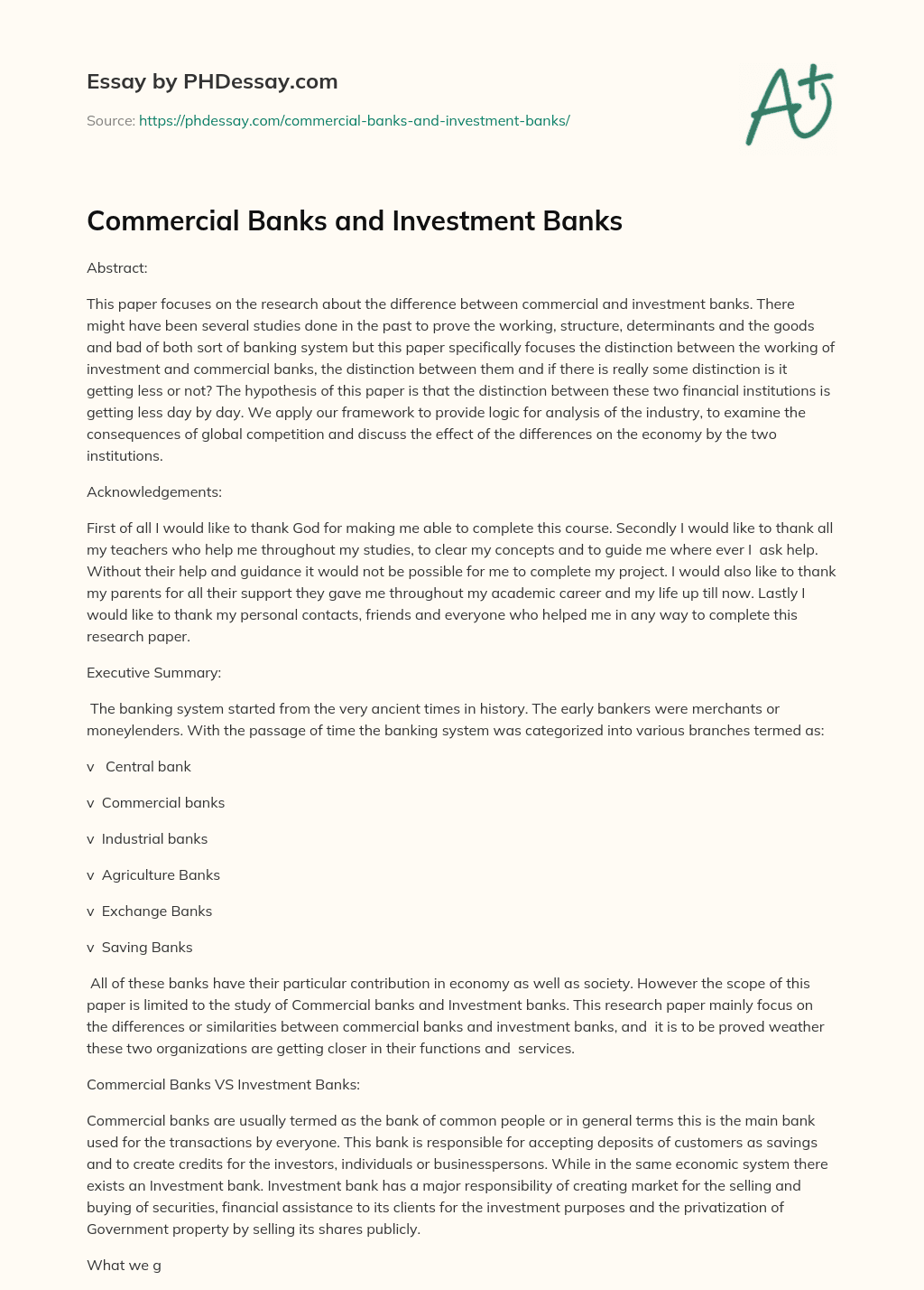 essay about commercial banks