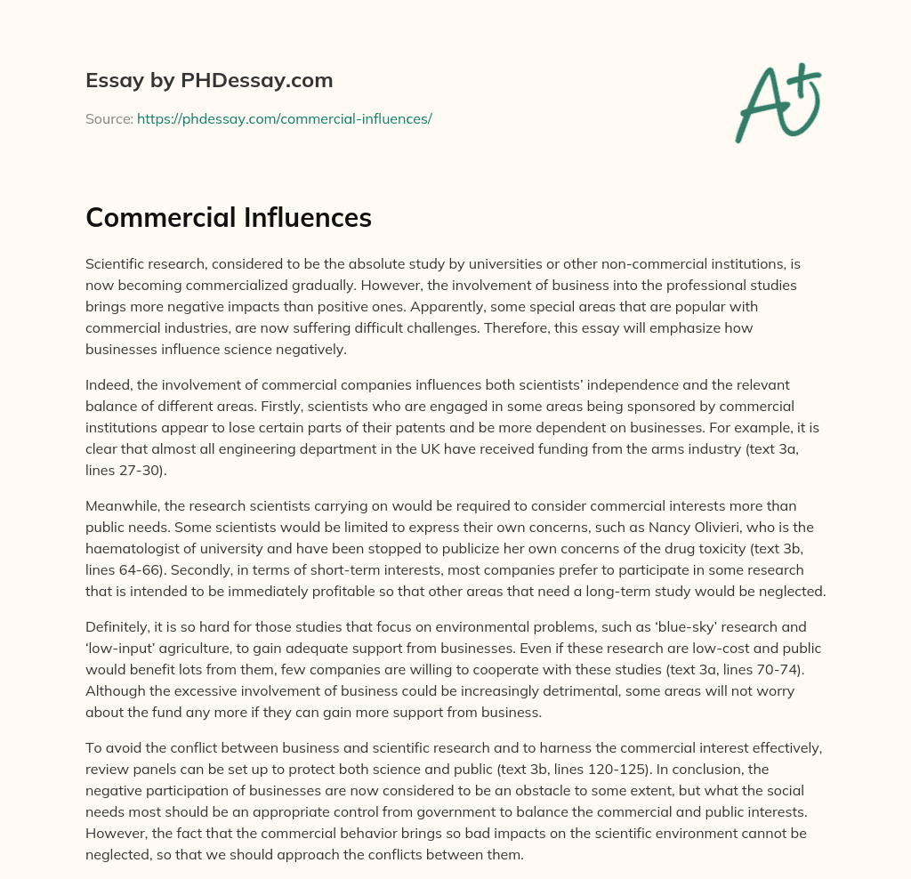 Commercial Influences essay