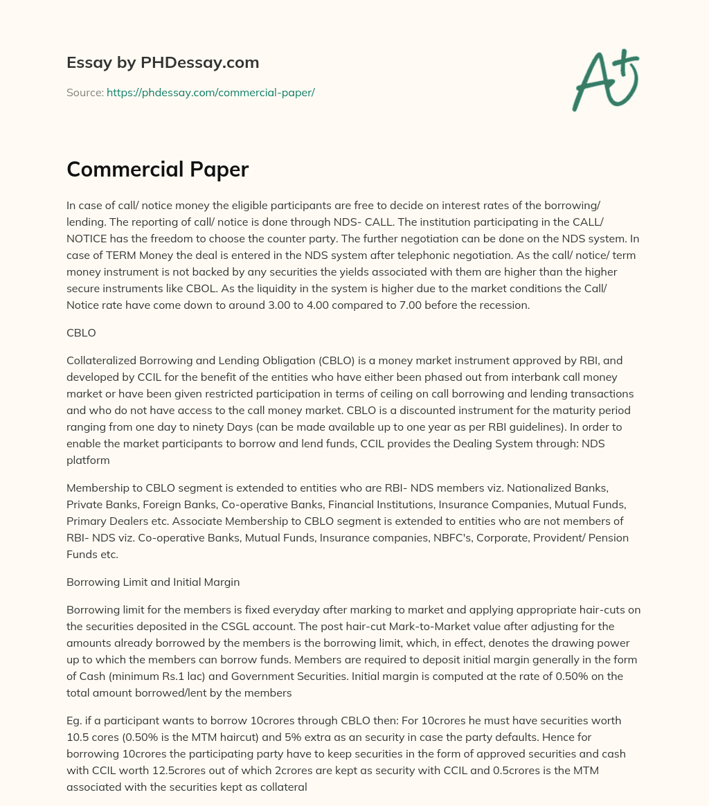 Commercial Paper essay