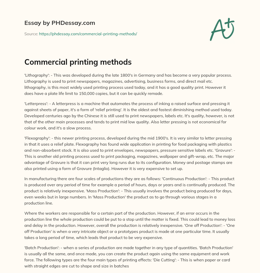 Commercial printing methods essay