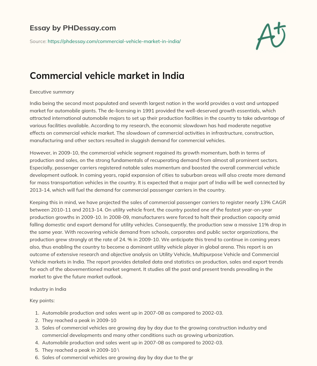 Commercial vehicle market in India essay